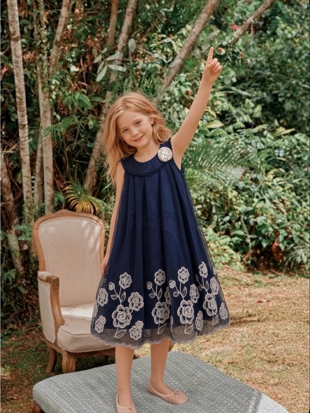 $67 Royal Blue Dress with White Floral Embroidery 8